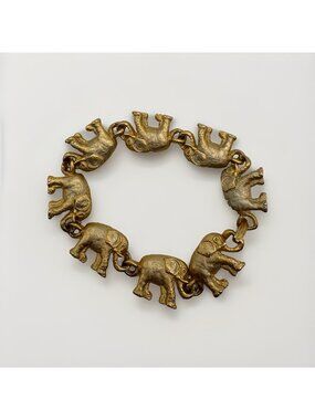 Vintage AJC Elephant Gold Tone Chain Bracelet